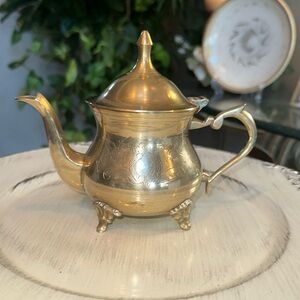 Vintage Etched BRASS mini Teapot with flip lid. ♥️